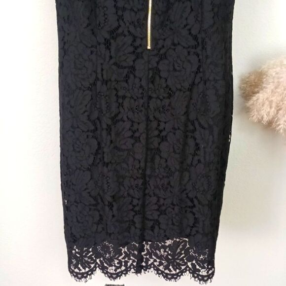 Michael Michael Kors black lace floral short sleeve modest midi dress sz 10 - Picture 11 of 15